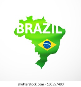 Vector flag maps of Brazil, with waving flag isolated on white