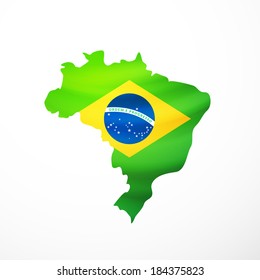 Vector flag maps of Brazil, with waving flag isolated on white