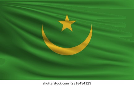 Vector flag of Mauritania waving closeup style background illustration.