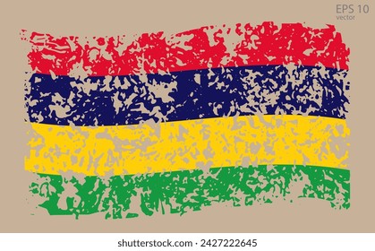 Bandera vectorial de Mauricio. Ilustración vectorial con grietas y abrasiones.
