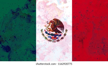 Vector Flag MEXICO country on white background in watercolor texture.