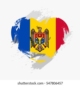 Vector flag of Moldova isolated on the frayed, scratched heart