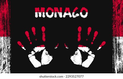 Vector flag of Monaco in the form of peaceful palms with text and brush strokes on a black background.