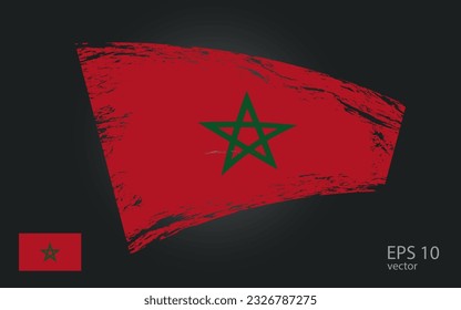 Vector flag of Morocco, illustration. Brush paint stroke trail view with flat vector flag.
