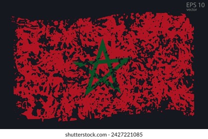 Bandera vectorial de Marruecos. Ilustración vectorial con grietas y abrasiones.
