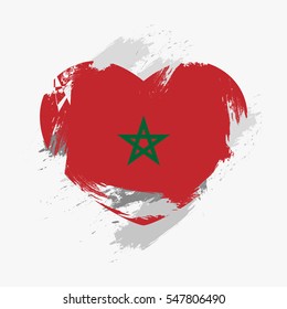 Vector flag of Morocco isolated on the frayed, scratched heart