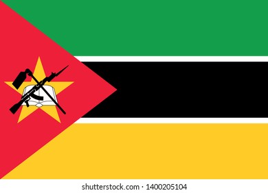 Vector flag of Mozambique. Proportion 2:3. Mozambican national flag. Republic of Mozambique.