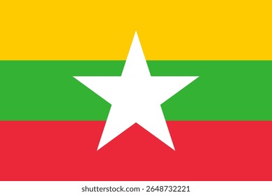 Bandeira vetorial de Myanmar, um país do Sudeste Asiático. Dimensões precisas e cores oficiais. Este arquivo é adequado para edição e impressão digital de qualquer tamanho.