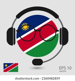 Vector flag of Namibia with headphones and glasses, vector illustration. 