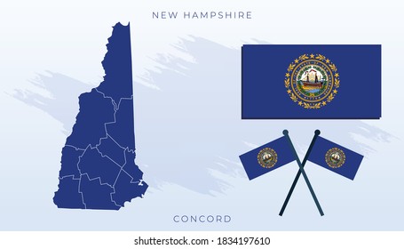 Vector flag of New Hampshire, New Hampshire map, illustration