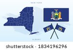 Vector flag of New York, New York map, illustration