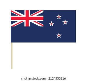 Vector flag of New Zealand on a stick. Design element. Signs and symbols. Flags.