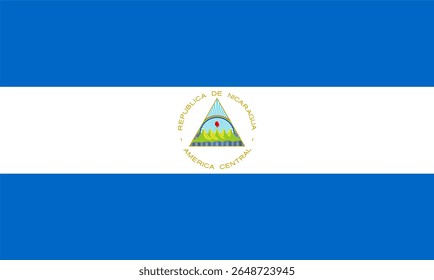 Bandeira vetorial da Nicarágua, um país da América Central ou do Caribe. Dimensões precisas e cores oficiais. Este arquivo é adequado para edição e impressão digital de qualquer tamanho.