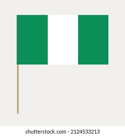 Vector flag of Nigeria on a stick. Design element. Signs and symbols. Flags.
