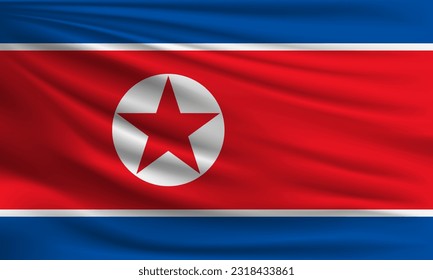 Vector flag of North Korea waving closeup style background illustration.