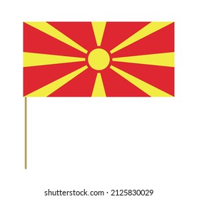 Vector flag of North Macedonia on a stick. Design element. Signs and symbols. Flags.