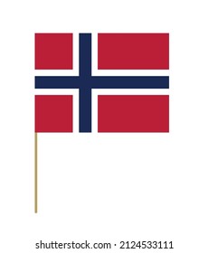 Vector flag of Norway on a stick. Design element. Signs and symbols. Flags.
