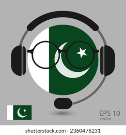 Vector flag of Pakistan with headphones and glasses, vector illustration. 