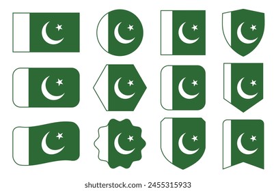 Vector Flag of Pakistan in modern abstract shapes, waving, badge, design template