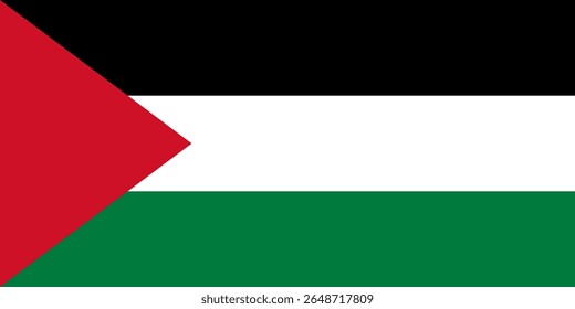 Vector flag of Palestine, a country in West Asia or Middle Eastern. Accurate dimensions and official colors. This file is suitable for digital editing and printing of any size.