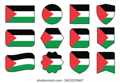 Vector Flag of Palestine in modern abstract shapes, waving, badge, design template