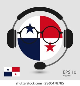 Vector flag of Panama with headphones and glasses, vector illustration. 
