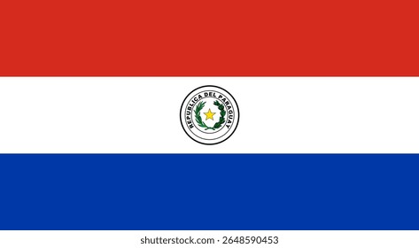 Bandeira vetorial do Paraguai, um país da América do Sul. Dimensões precisas e cores oficiais. Este arquivo é adequado para edição e impressão digital de qualquer tamanho.