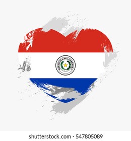 Vector flag of Paraguay isolated on the frayed, scratched heart