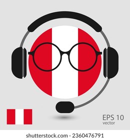 Vector flag of Peru with headphones and glasses, vector illustration. 