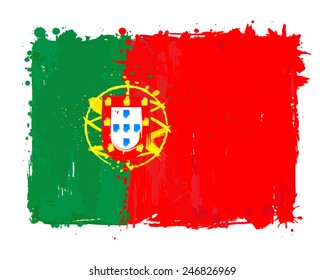 Vector flag of Portugal. Graffiti in grange style with brush strokes and paint splashes. EU country. 