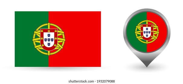 Vector flag Portugal. Location point with flag Portugal inside. Color symbol isolated on white background.