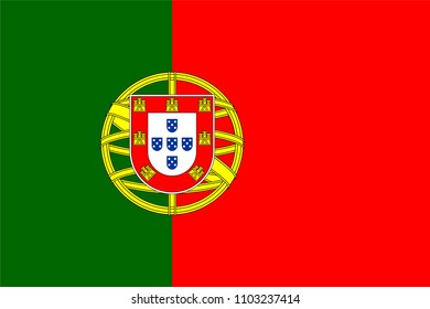 Vector flag of Portugal. Proportion 2:3. Portuguese national bicolour flag. Bandeira das Quinas.