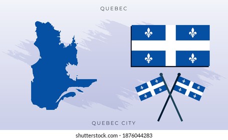 Vector Flag Of Quebeck Map, Quebec Map, Illustration