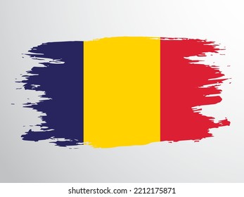 Vector flag of the Republic of Chad drawn with a brush. Chad vector flag for souvenirs in grunge style.