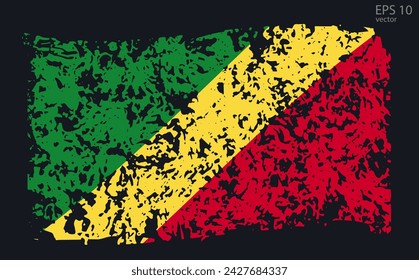 Vector flag of Republic of the Congo. Vector illustration with cracks and abrasions.
