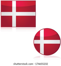 Vector flag and round icon showing the flag of Denmark