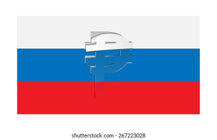 Vector flag of Russia with peeled ruble symbol