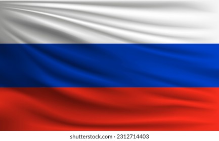 Vector flag of Russia waving closeup style background illustration.