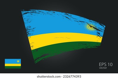 Vector flag of  Rwanda, illustration. Brush paint stroke trail view with flat vector flag.
