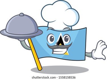 Vector Flag Saint Lucia In Chef Holding Food Mascot