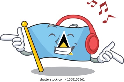 vector flag saint lucia in listening music mascot