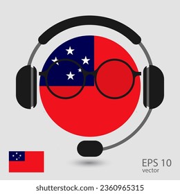 Vector flag of Samoa with headphones and glasses, vector illustration. 