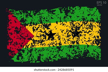 Vector flag of Sao Tome And Principe. Vector illustration with cracks and abrasions.
