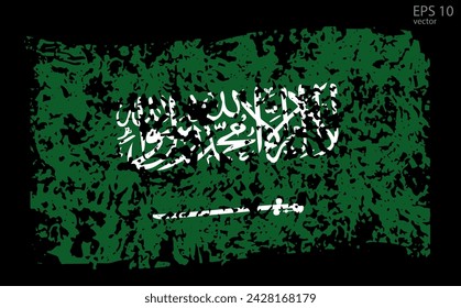 Bandera vectorial de Arabia Saudita. Ilustración vectorial con grietas y abrasiones.
