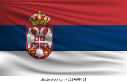 Vector flag of Serbia waving closeup style background illustration.