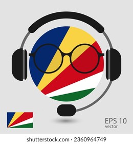 Vector flag of Seychelles with headphones and glasses, vector illustration. 
