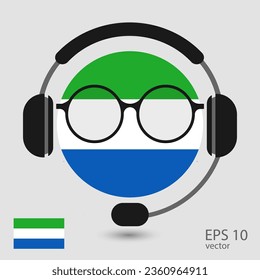 Vector flag of Sierra Leone with headphones and glasses, vector illustration. 