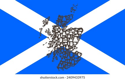 Bandera de vectores y mapa de siluetas Escocia - Whisky Tasting - Whisky Elements