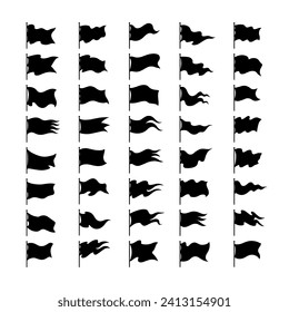 Vector flag silhouette set. black flag icons