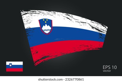 Vector flag of Slovenia, illustration. Brush paint stroke trail view with Flat vector flag.
